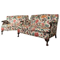 Antique Bold and Bright English Club-Style Floral Loveseat-ONLY ONE