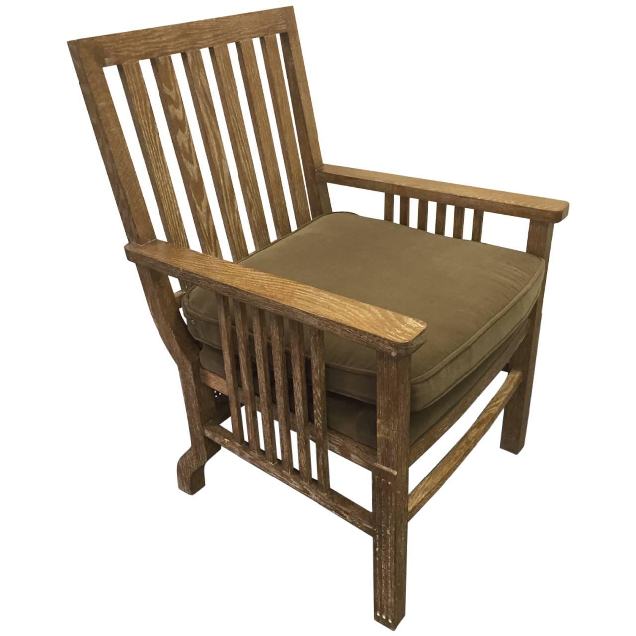 Handsome Cerused Oak French Armchair For Sale
