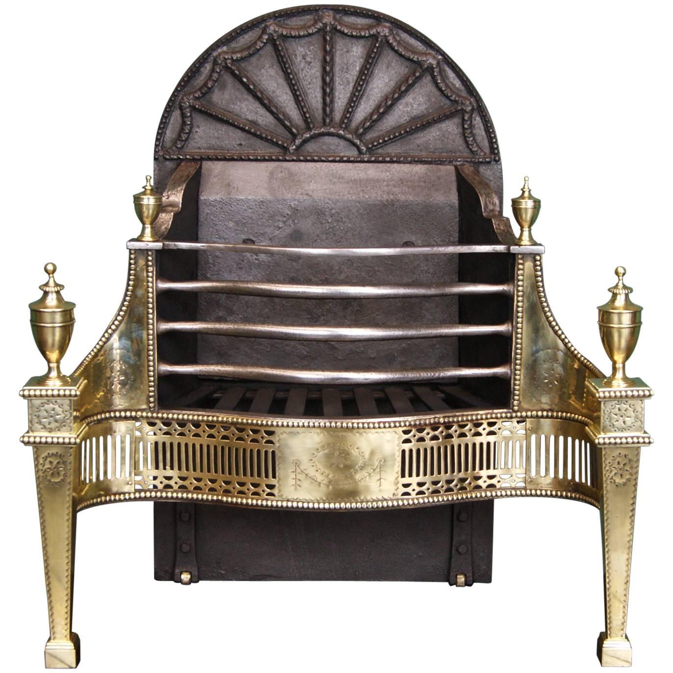 English 19th Century Brass Adam-Style Fireplace Fire Grate