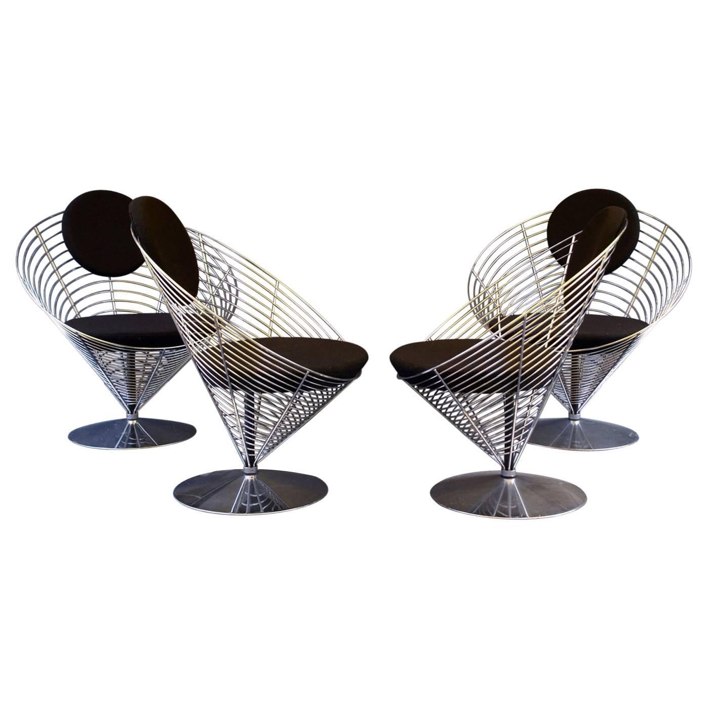 Set of Four Verner Panton Wire Cone Chairs