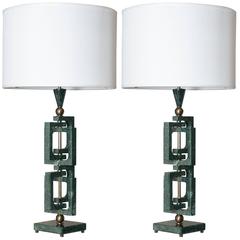 Flair Edition Green Guatemala Marble and Bronze Italian "Adhoc" Table Lamp"