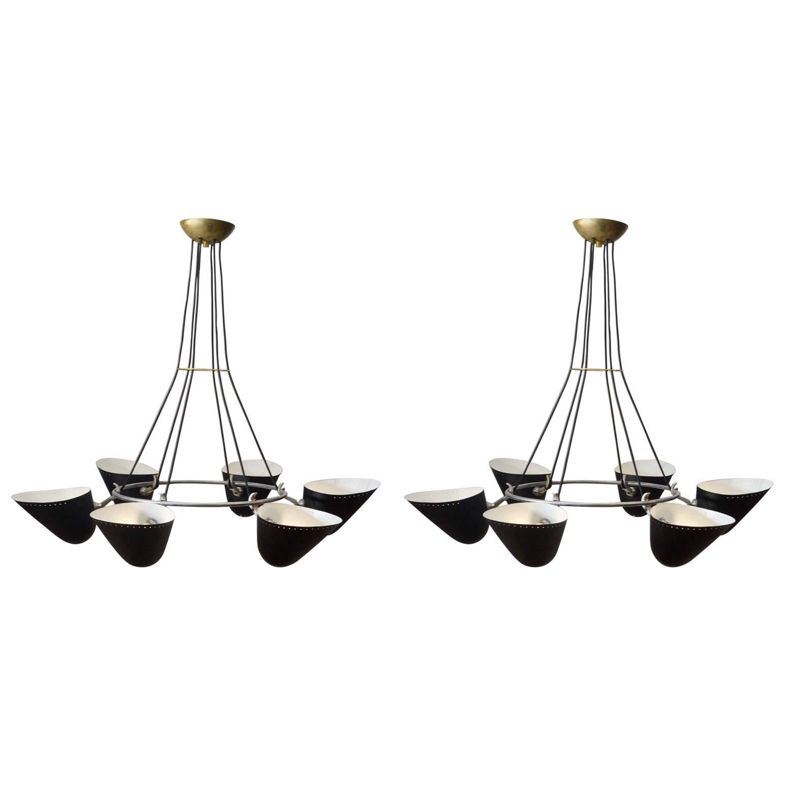 Large Pair of 1950s Black Metal Chandeliers by A.B. Read for Troughton & Young