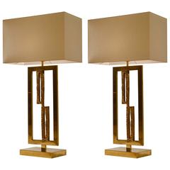 Pair of Sculptural Brass Table Lamps in the Manner of Frigerio, Italy