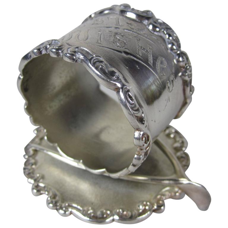 Antique Victorian Engraved Scrolled Silver Plate Wishbone Standing