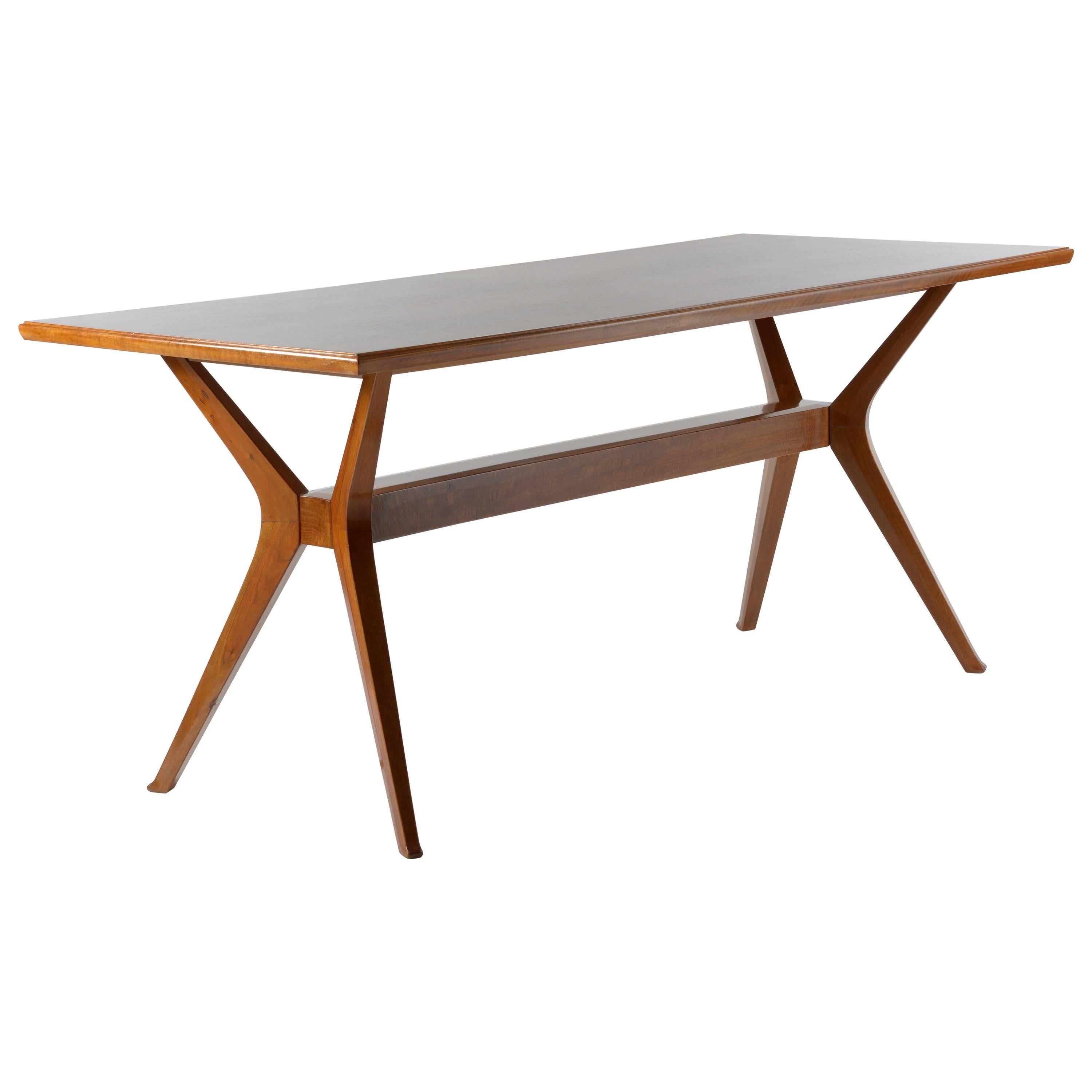 Slender Italian Solid Walnut Dining Table or Consolle by Arch Italo Gamberini