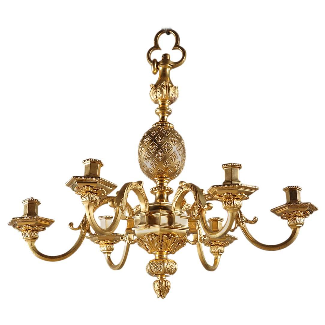 19th Century Mazarin Style Ormolu Chandelier with Six Lights, 19th Century