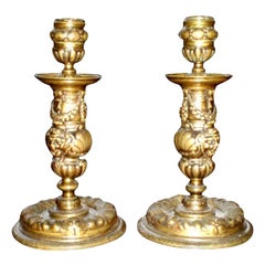 18th Century French Louis XIV Bronze Candleholders