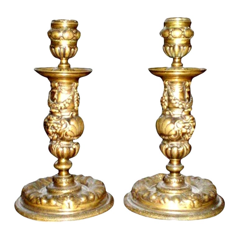18th Century French Louis XIV Bronze Candlesticks or Candleholders For Sale
