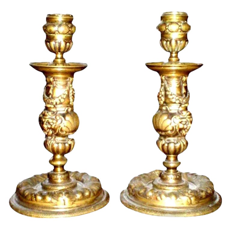 18th Century French Louis XIV Bronze Candlesticks or Candleholders For Sale