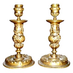 18th Century French Louis XIV Bronze Candlesticks or Candleholders
