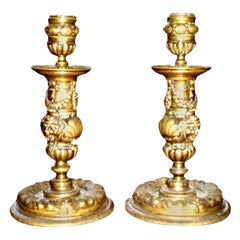 Antique 18th Century French Louis XIV Bronze Candlesticks or Candleholders