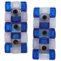 Blue White Glass Geometric Graphic Sconces style of Poliarte, 1960 1970, Italian 1