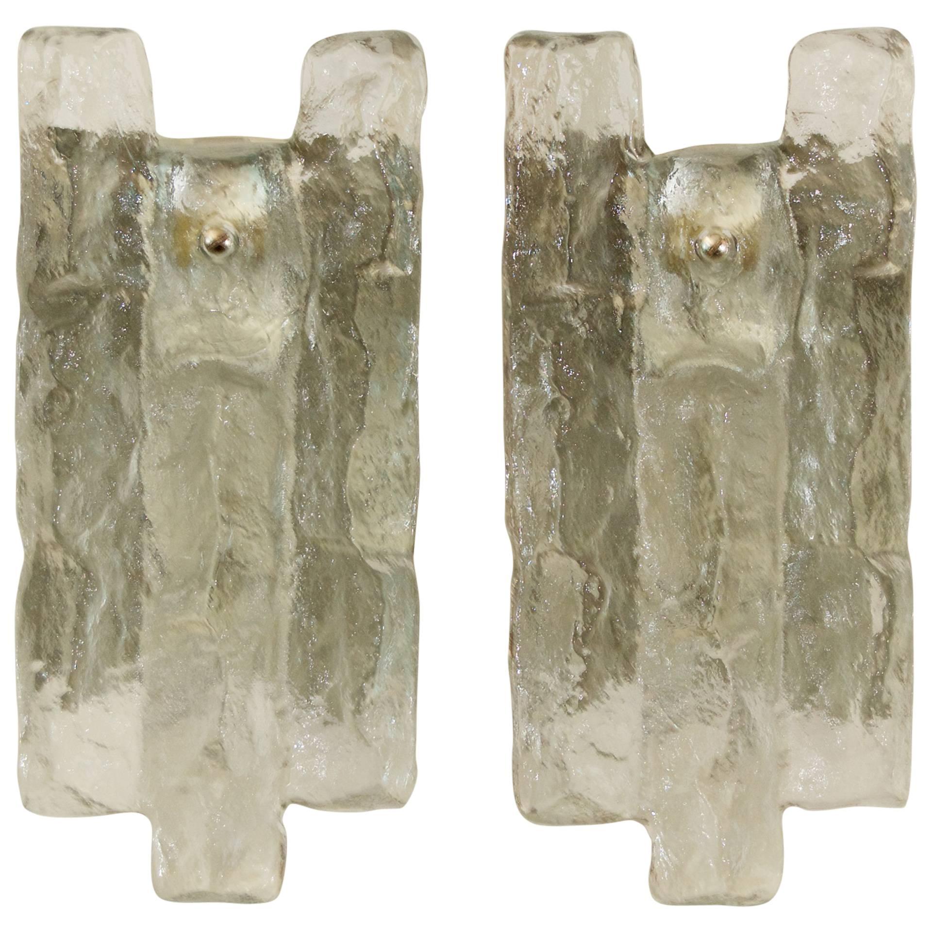Pair of Large Ice Glass Kalmar Sconces