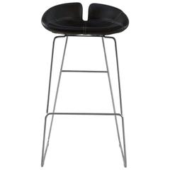 Moroso Black Leather Fjord High Bar Stool by Patricia Urquiola, Italy