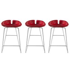 Moroso Red Leather Fjord Low Bar Stools by Patricia Urquiola, Italy