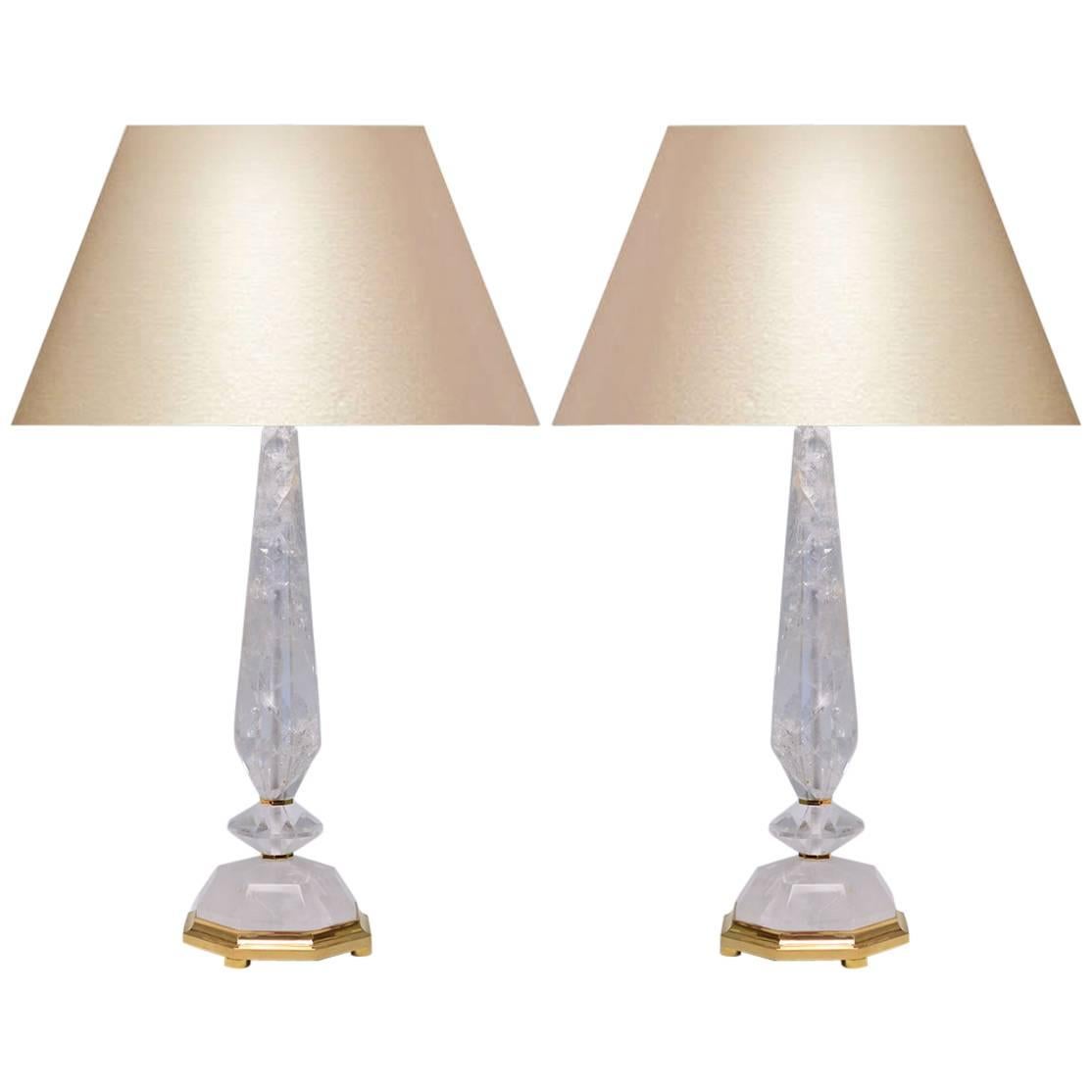 Pair of Prism and Diamond Form Rock Crystal Quartz Lamps