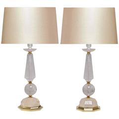 Pair of Prism and Globe Form Rock Crystal Quartz Lamps