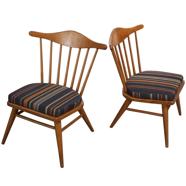 Pair of Conant Ball SpindleBack Accent Chairs Attributed to Russel