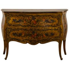 French Louis XV Rococo Style Antique Painted Bombè Chest, circa 1885