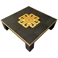 Black Lacquer Low Table with Gold Leaf Inlay