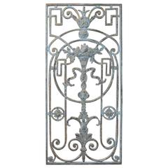 1900 French Entrance Doors Cast Iron Flower Gate, Original Grey Patina
