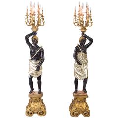 Pair of Blackamoor Wired Candelabra Hand-Painted and Gilded 5