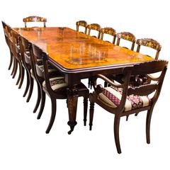 Stunning Burr Walnut and Marquetry Dining Table and 12 Chairs 8