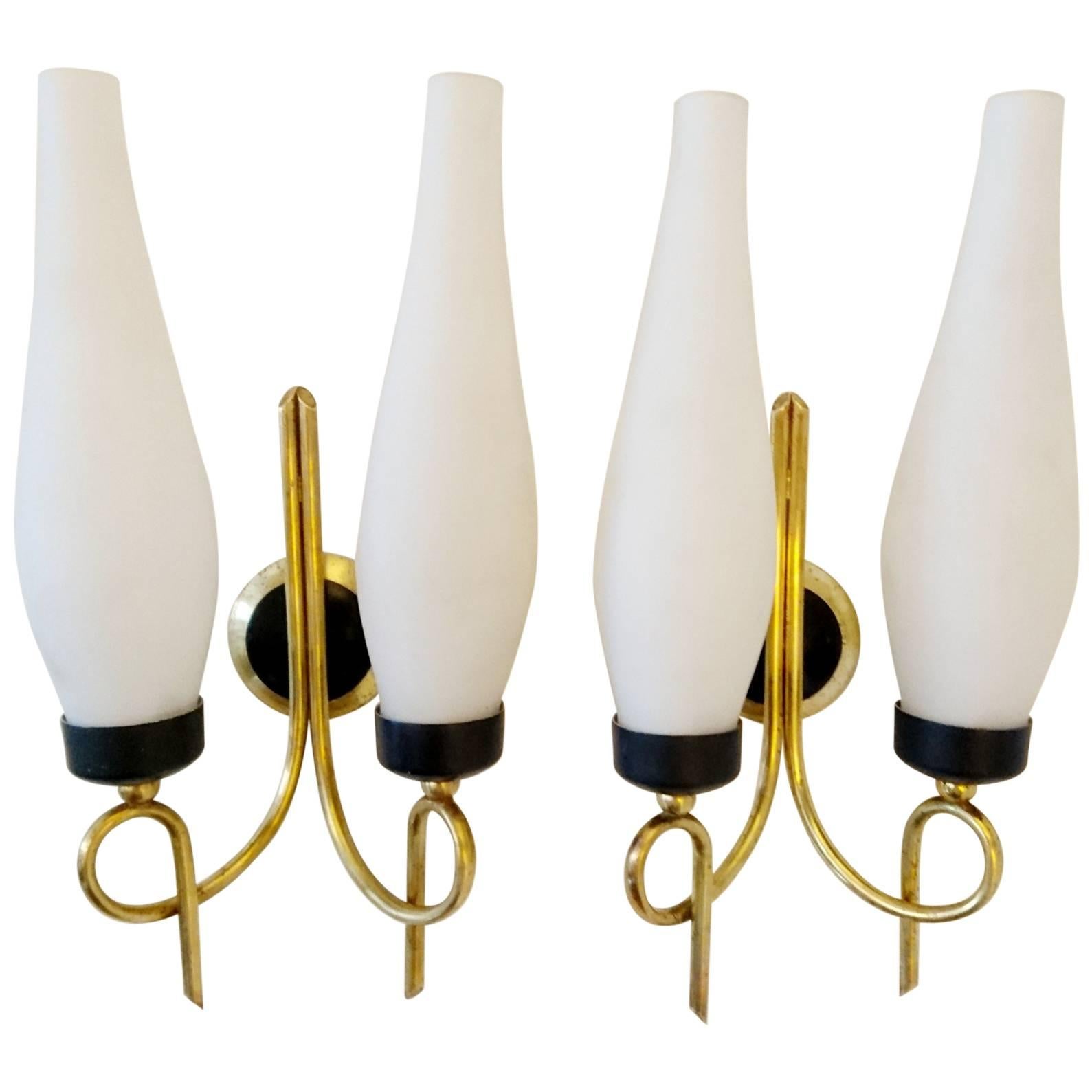 Pair of Italian 1950s Sconces with Opaque Glass
