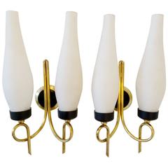 Pair of Italian 1950s Sconces with Opaque Glass