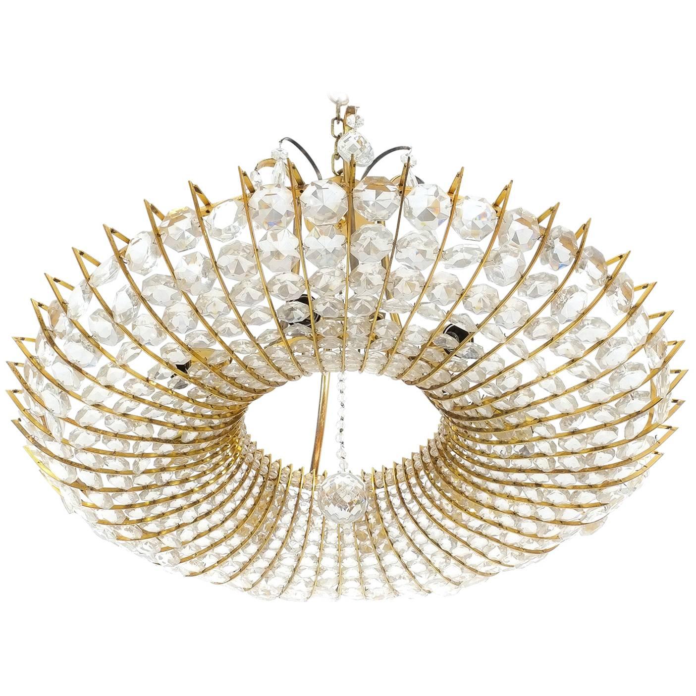 Beautiful and Large, Brass and Glass Chandelier in the style of  Lobmeyr