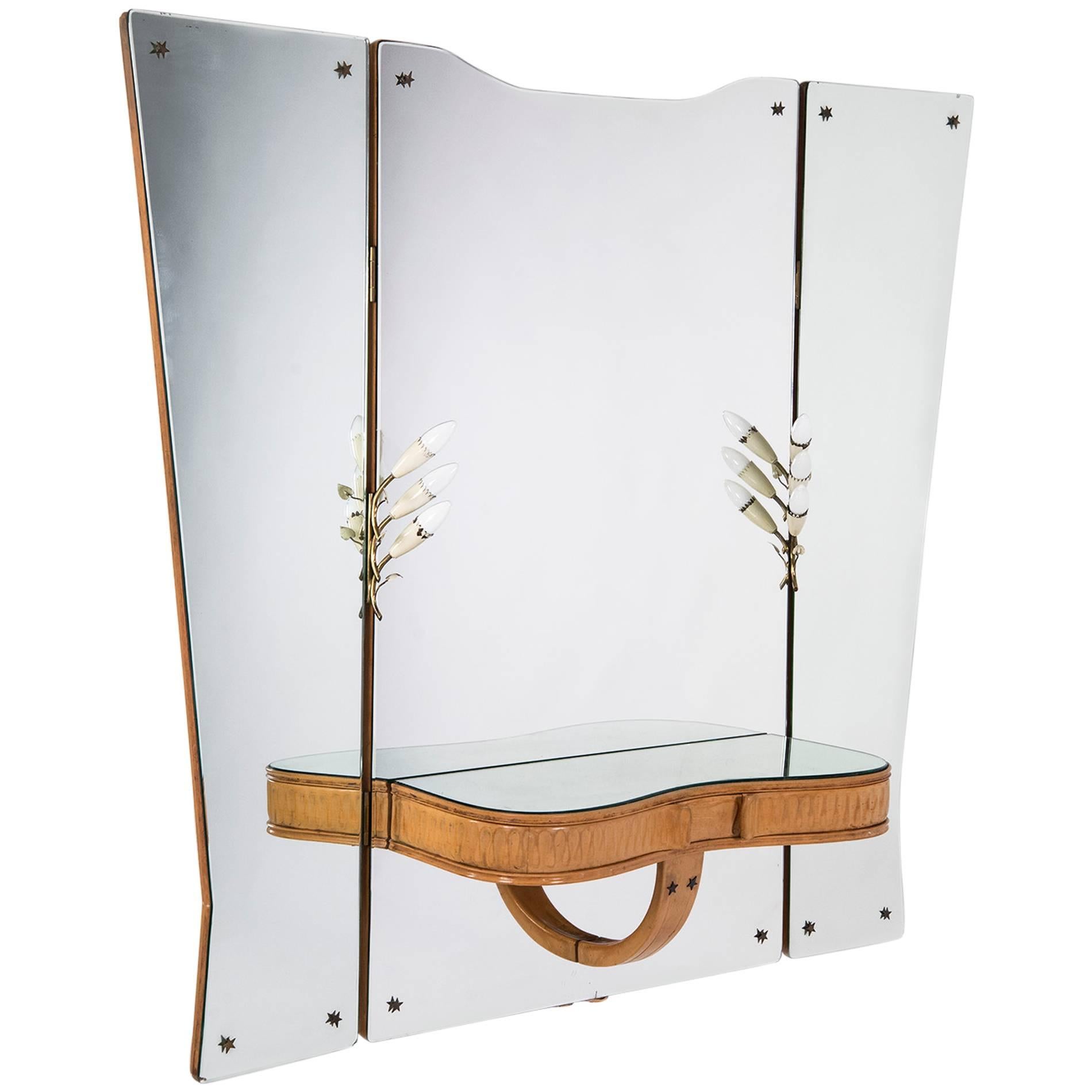 Large Console with Light Mirror by Osvaldo Borsani for Arredamenti Borsani, 1940