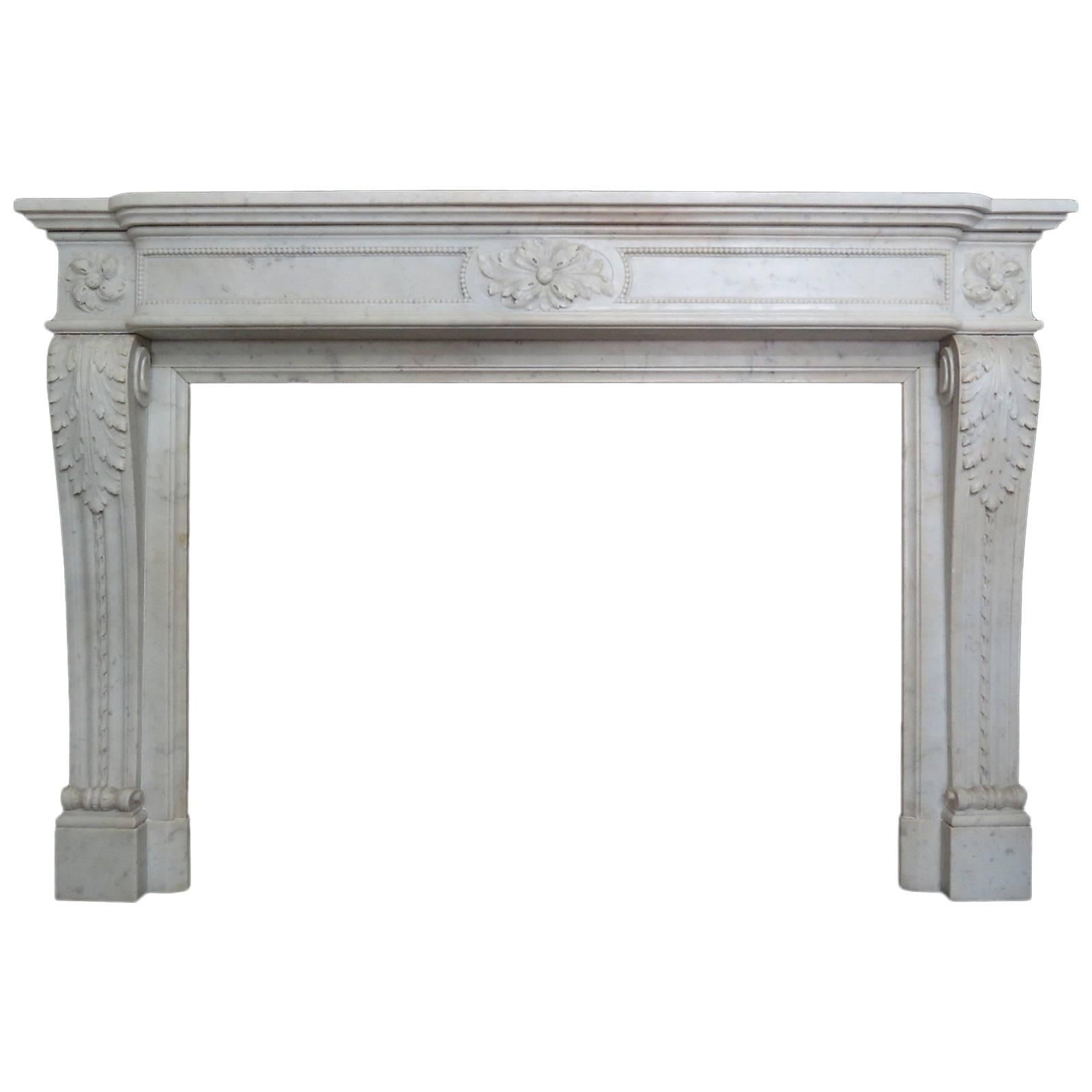 Antique French Louis XVI Style Carved Marble Fireplace Mantel