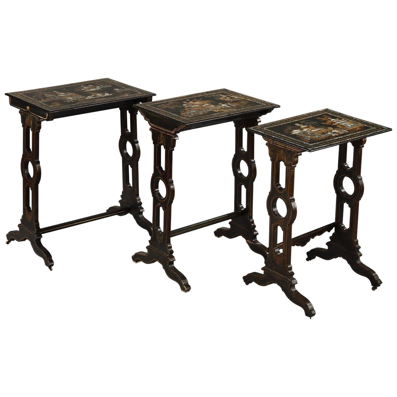 Three Tables with Lacquered Motifs of the Far East, 19th Century, Napoleon III