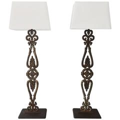 Large Pair of 19th Century Cast Iron Balustrade Table Lamps