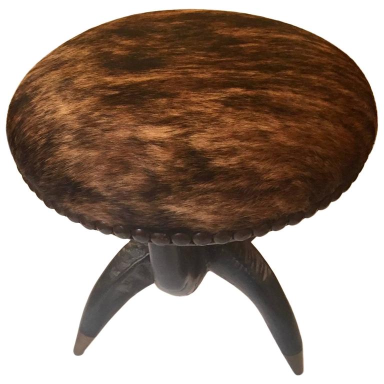 Theodore Alexander Cow Hide and Faux Horn Stool at 1stDibs