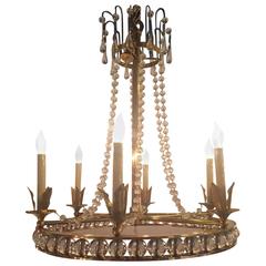 Hollywood Regency Style Brass and Crystal Chandelier