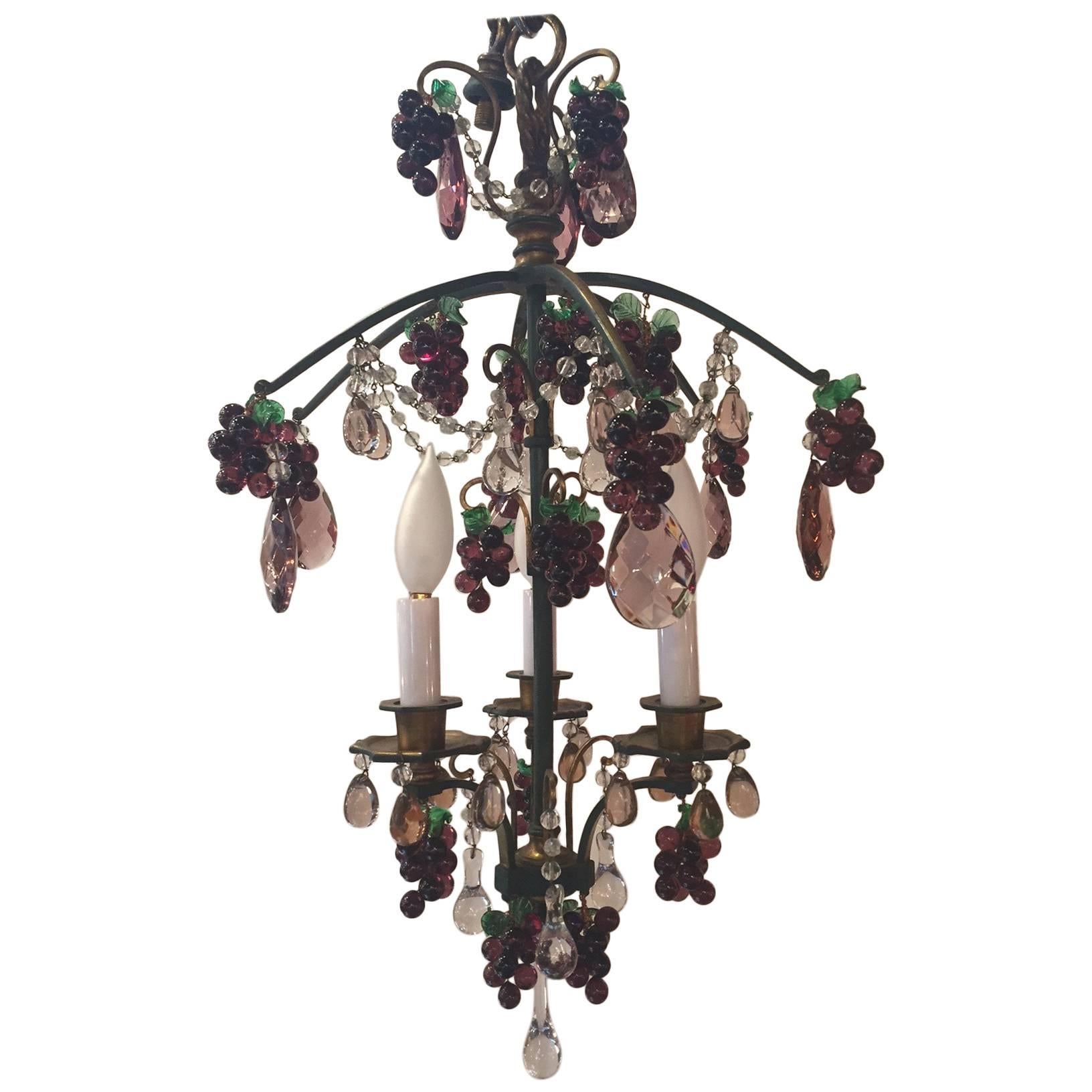 Elegant Bronze and Crystal Fruit Adorned Light Fixture