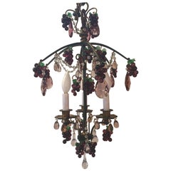 Antique Elegant Bronze and Crystal Fruit Adorned Light Fixture