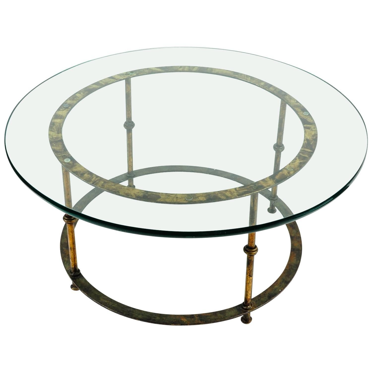 Mid-Century Round Brass Table with Glass Top