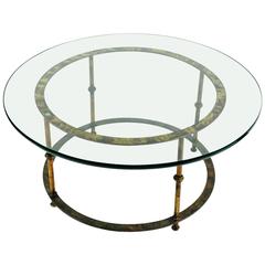 Mid-Century Round Brass Table with Glass Top
