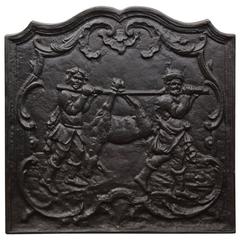 19th Century French Iron Fireback with Hunting Scene