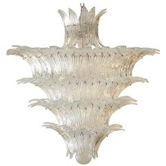 Clear Murano Four-Tier Palm Leaf Chandelier by Venini, circa 1950