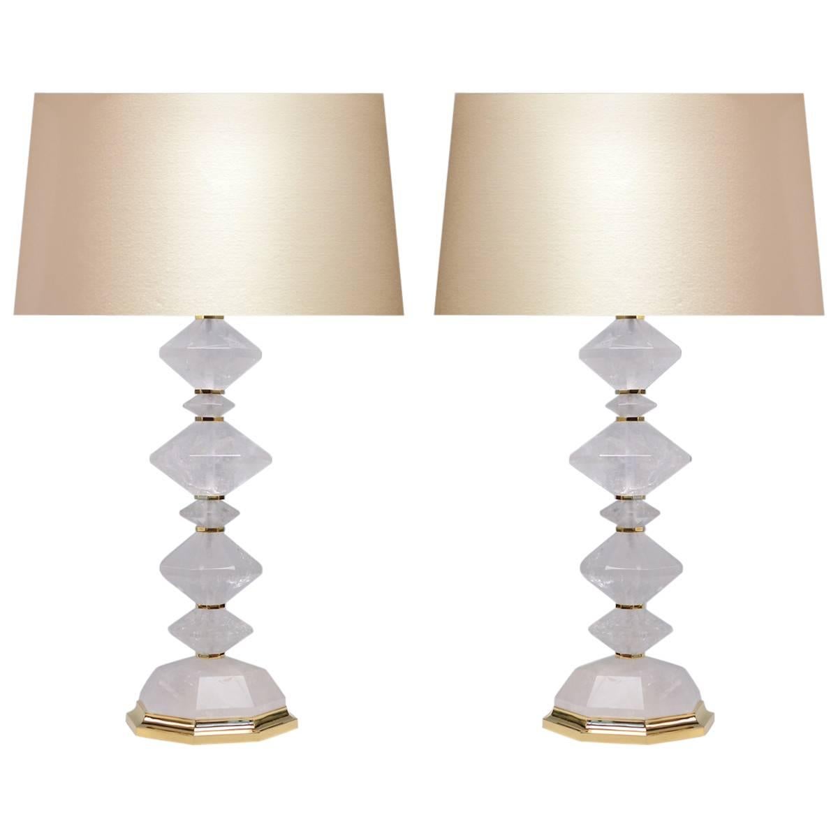 Pair of Diamond Form Rock Crystal Quartz Lamps