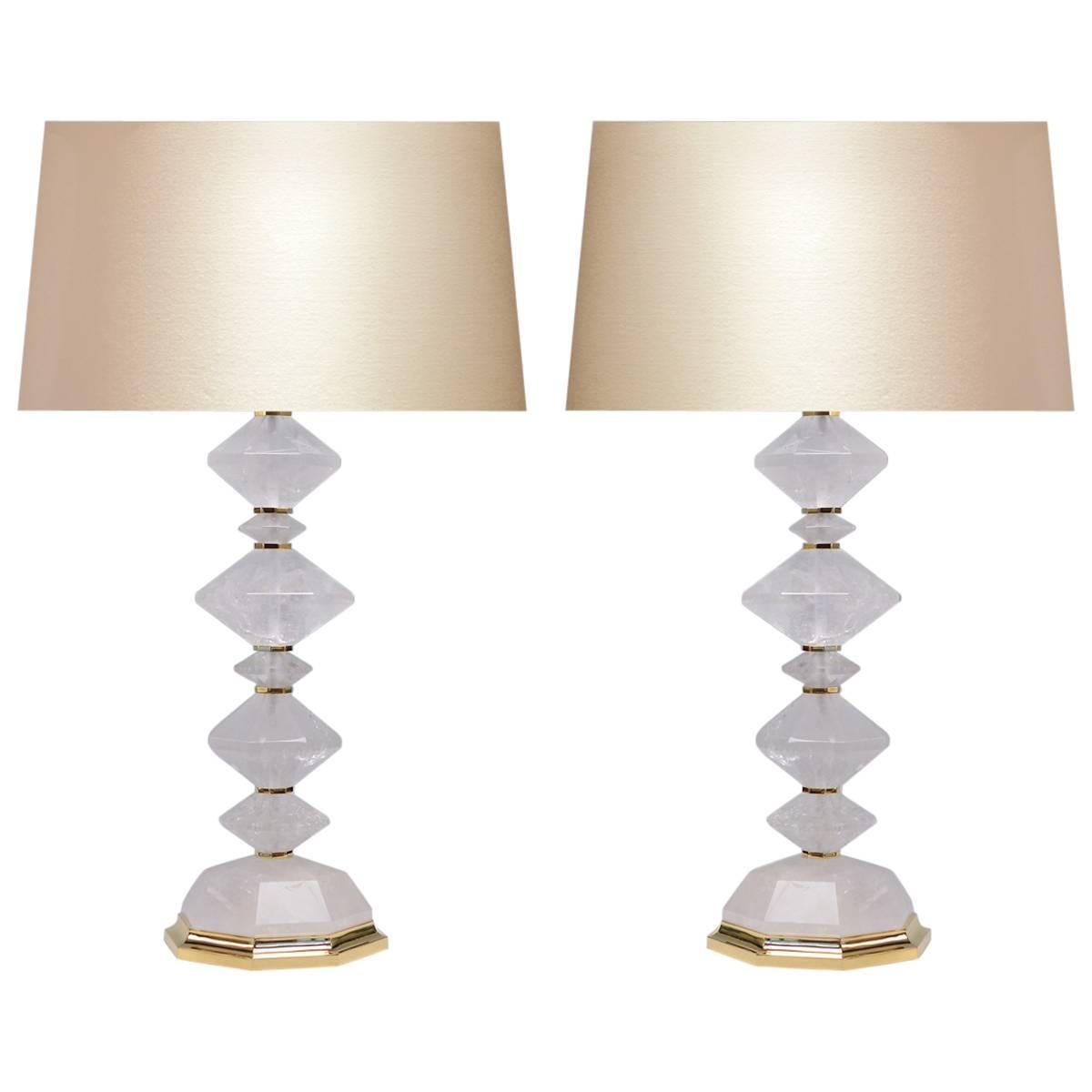 Pair of Diamond Form Rock Crystal Quartz Lamps