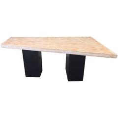 French Large Cerused Oak Geometric Shaped Table