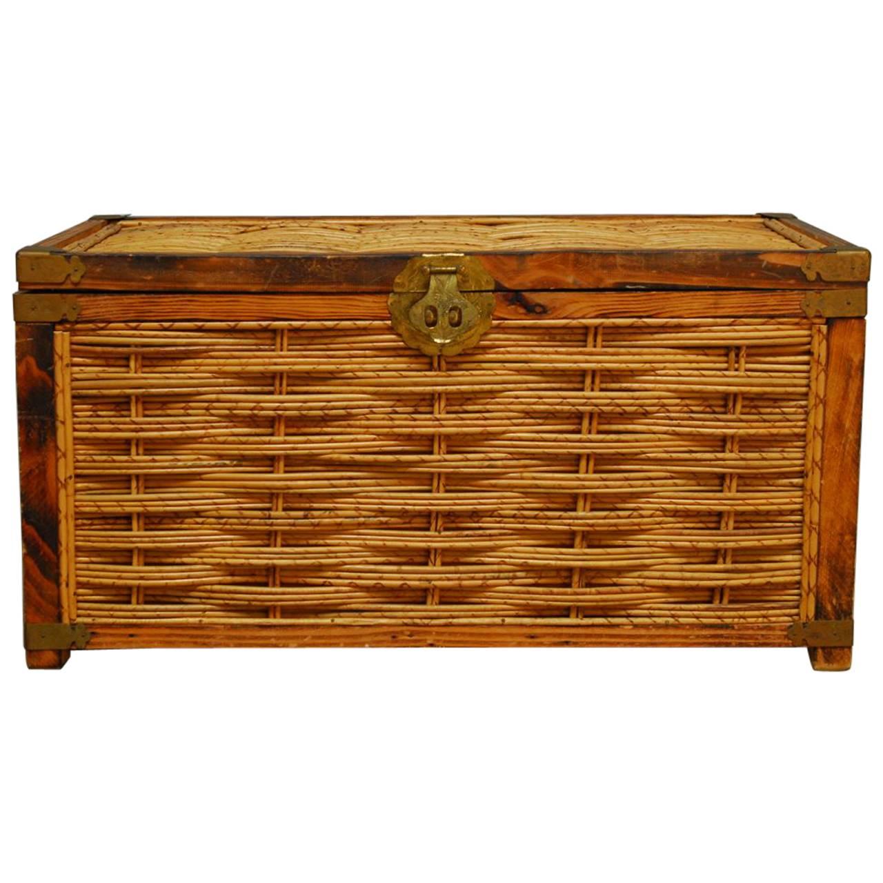 Chinese Scorched Bamboo Woven Trunk at 1stDibs