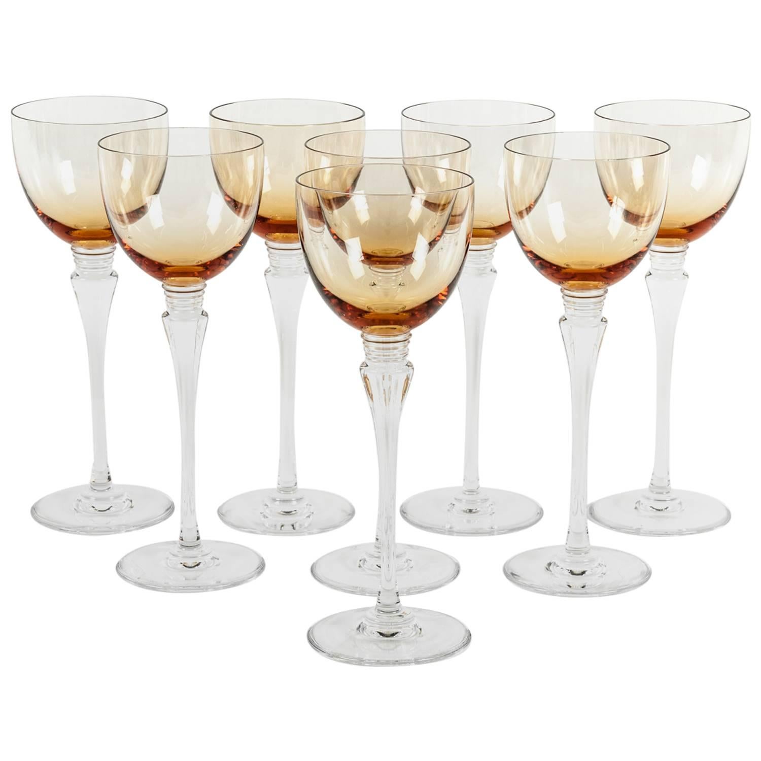 Vintage Saint Louis Amber Set of Eight Glasses