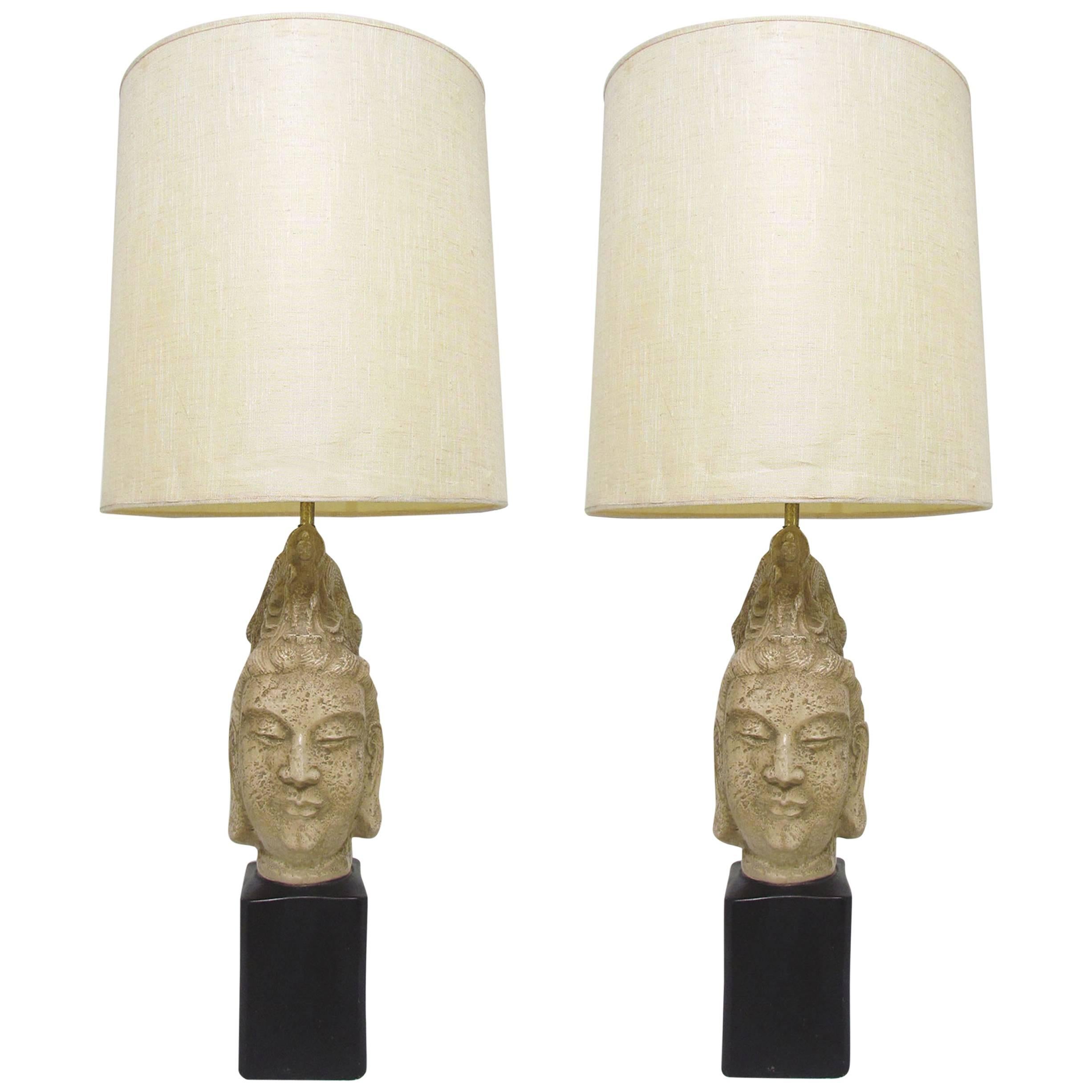 Pair of Buddha Table Lamps in the Manner of James Mont For Sale