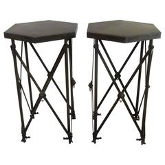 Pair of Patinated Bronze Finish Hexagonal Directoire Style Jansen Tables