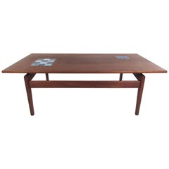 Mid-Century Jens Risom Coffee Table with Ceramic Tile Inlay